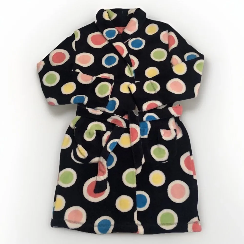 Justice Girls Fleece Bathrobe NWOT Polka Dot Belted Robe Size 12/14